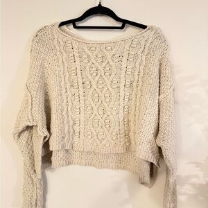 Free People Cream Cable Knit Sweater- Cropped